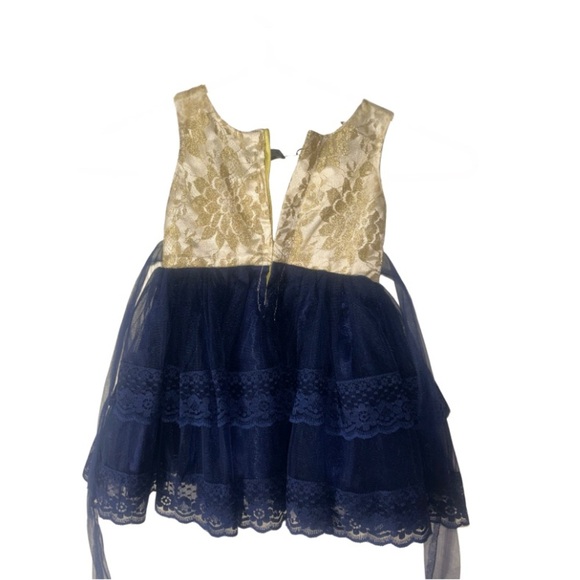 Gold & Navy Blue Lace Party Dress – Size 16 (Baby/Toddler) - Picture 5 of 6